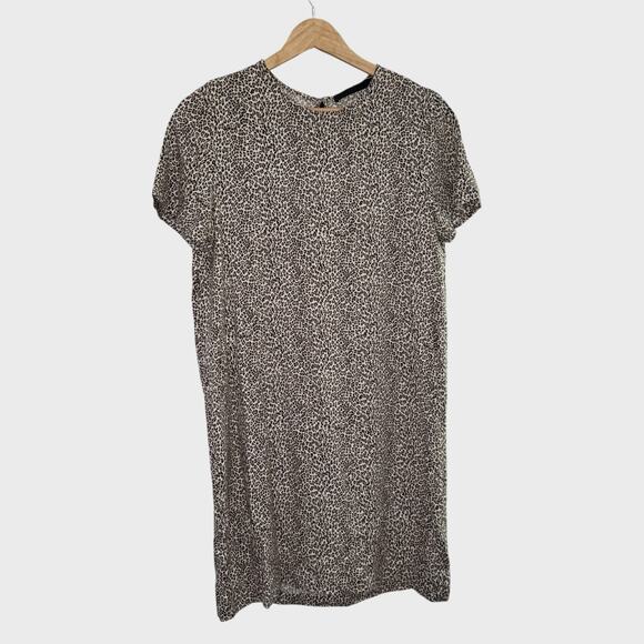 Jenni Kayne Brown Leopard Print Mini Dress XS Crewneck Short Sleeve Viscose - Picture 2 of 5